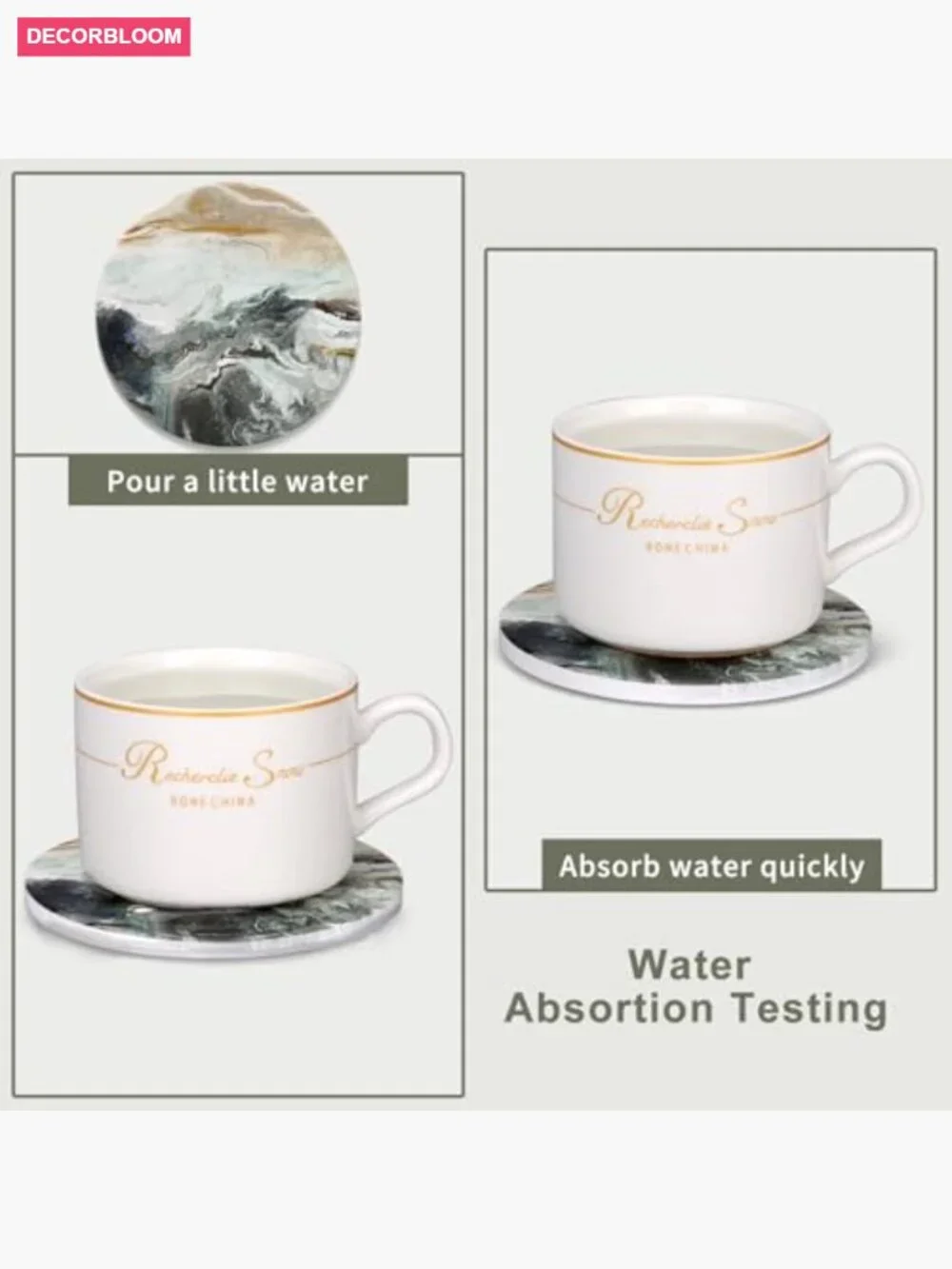 Set of 6 Absorbent Ceramic Coasters with Metal Holder for Drinks